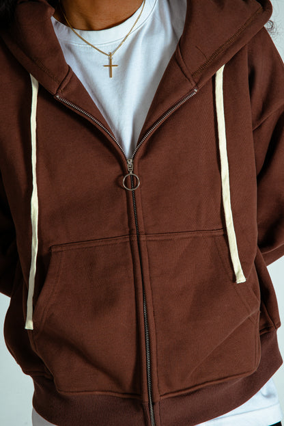 Brown Double Zip-Up Hoodie