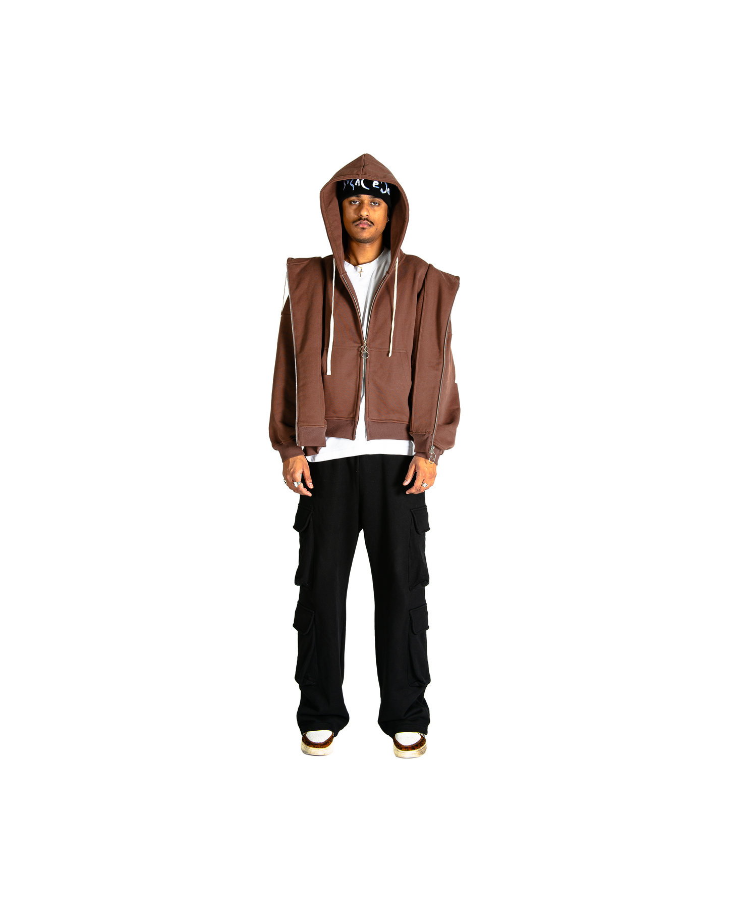 Brown Double Zip-Up Hoodie
