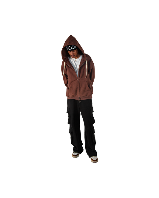 Brown Double Zip-Up Hoodie