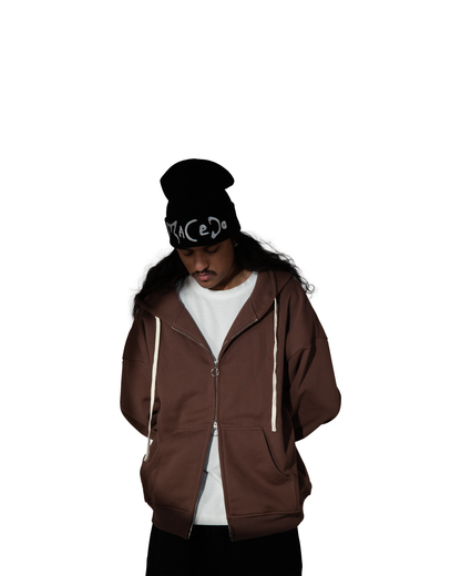 Brown Double Zip-Up Hoodie